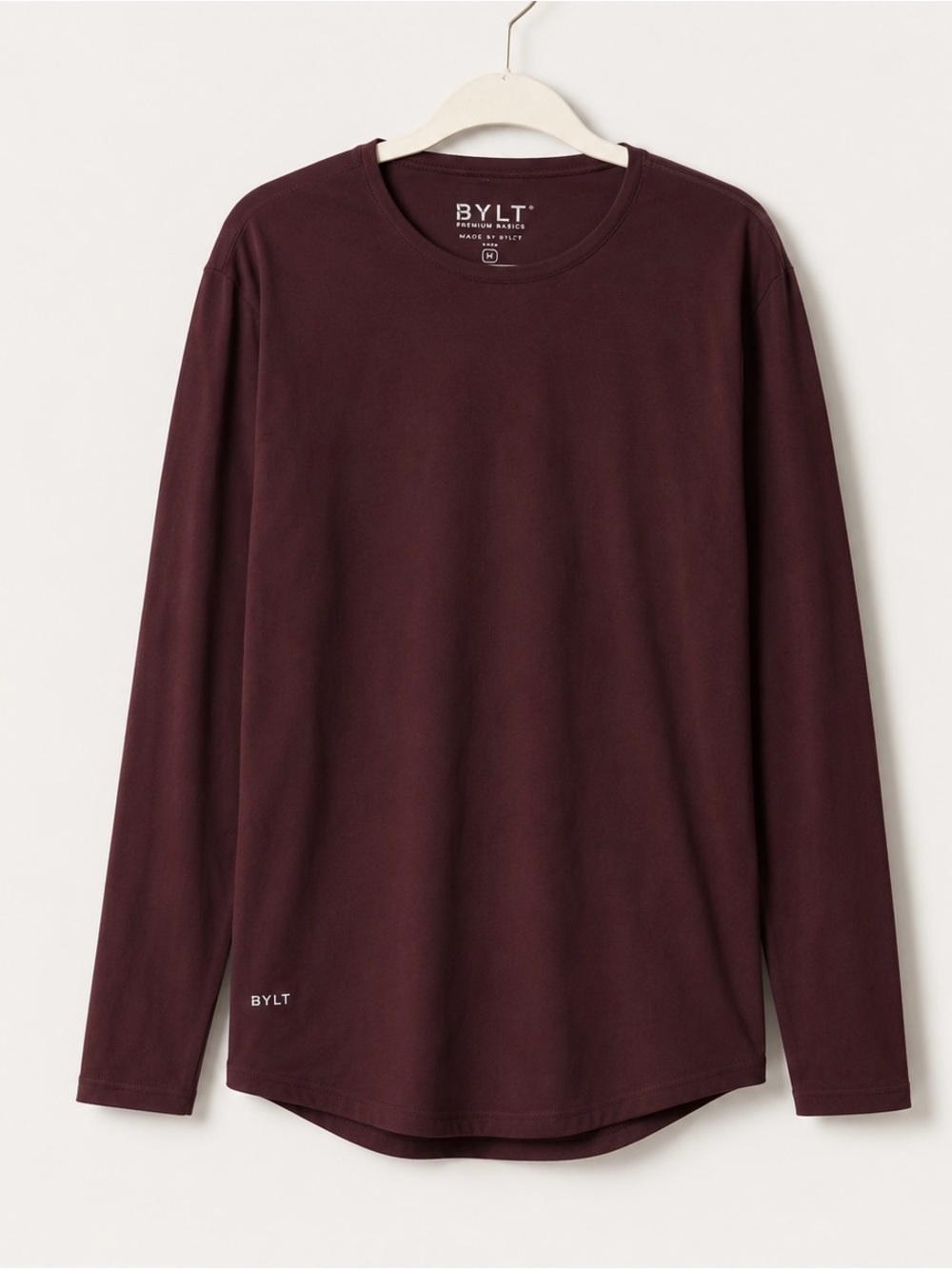 BYLT Premium Basics Lux Drop Cut Long Sleeve Tee Burgundy Large - Picture 2 of 6